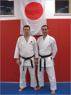 Another new black for the club-Alec Hajinoff(right) with Sensei Mike Dignam. 