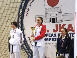 Roisin Akimoto wins double gold for the Senior Women’s Kata and Kumite